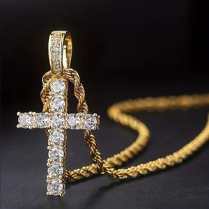 Mens 2ct Diamond 14K Gold Cross Necklace 20" 24" Rope Chain Jewelry 14 karat ct